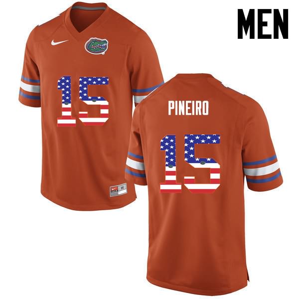 NCAA Florida Gators Eddy Pineiro Men's #15 USA Flag Fashion Nike Orange Stitched Authentic College Football Jersey KTA0464CG